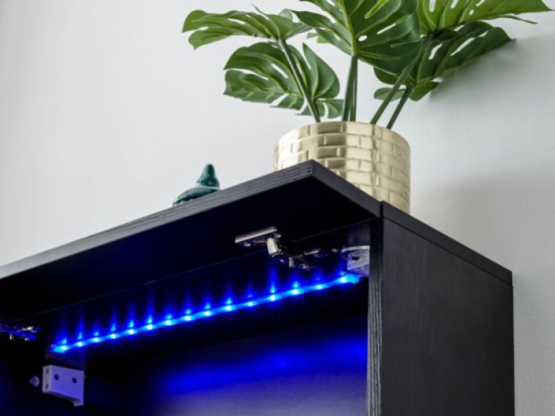 GFW Galicia Black Gloss LED Wall Hanging Shoe Cabinet