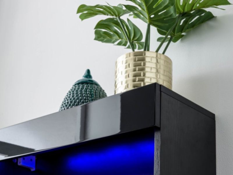 GFW Galicia Black Gloss LED Wall Hanging Shoe Cabinet