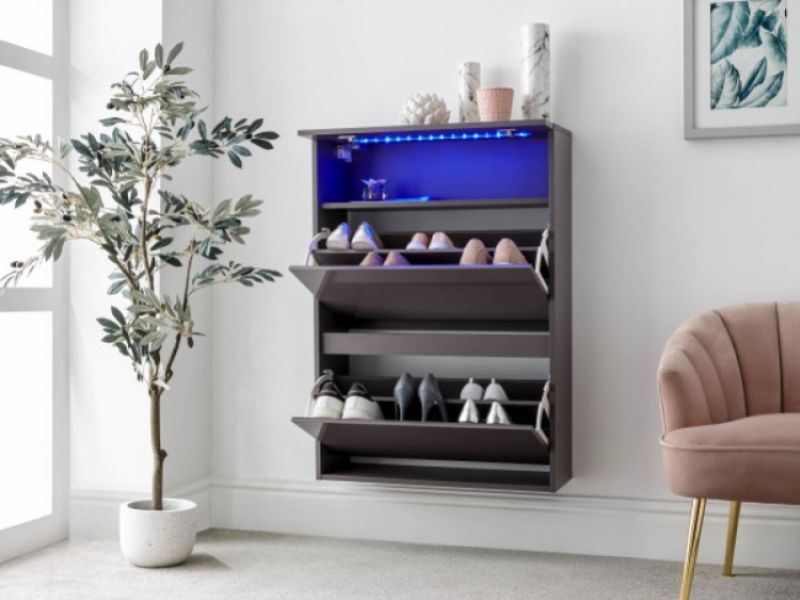 GFW Galicia Grey Gloss LED Wall Hanging Shoe Cabinet