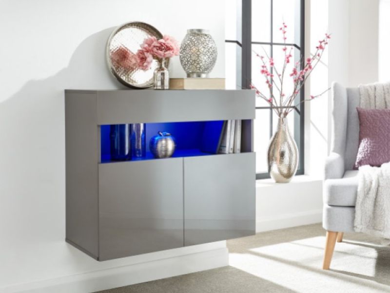 GFW Galicia Grey Gloss LED Wall Hanging Sideboard