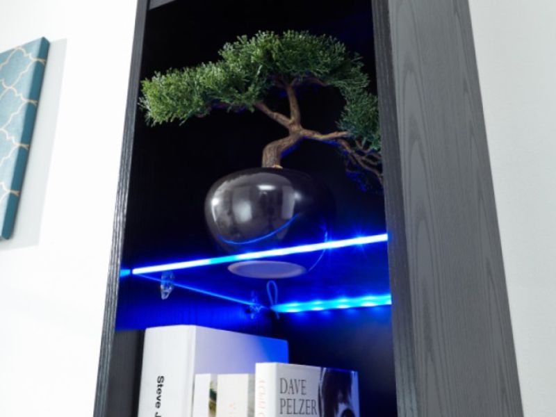 GFW Galicia Black Gloss LED Wall Hanging Shelf Unit