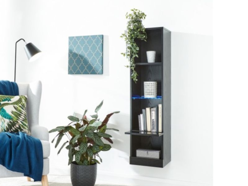 GFW Galicia Black Gloss LED Wall Hanging Shelf Unit