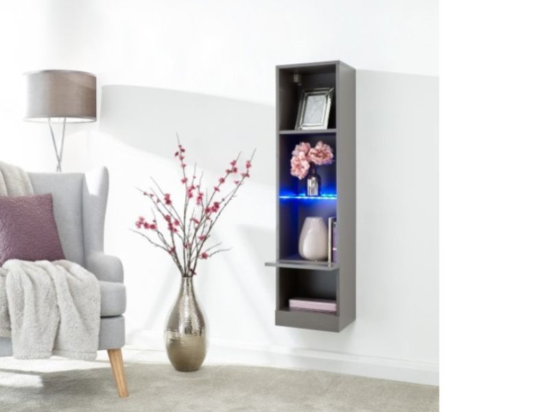 GFW Galicia Grey Gloss LED Wall Hanging Shelf Unit