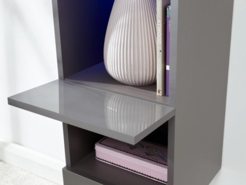 GFW Galicia Grey Gloss LED Wall Hanging Shelf Unit