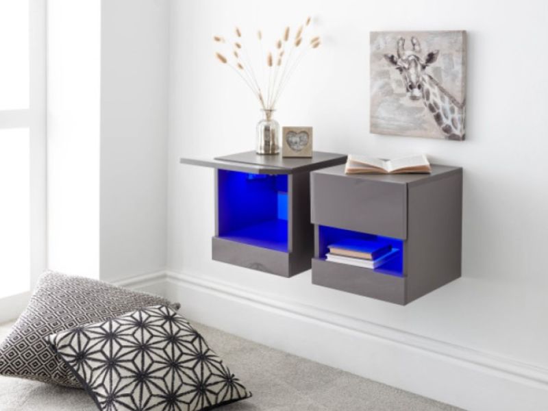 GFW Galicia Grey Gloss LED Pair Of Wall Hanging Bedsides