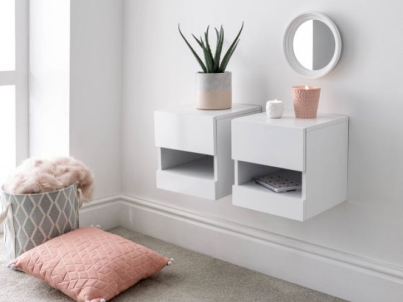 GFW Galicia White Gloss LED Pair Of Wall Hanging Bedsides