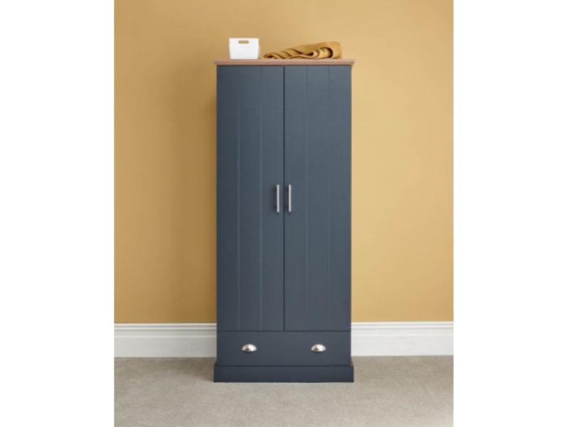 GFW Kendal 2 Door 1 Drawer Wardrobe In Slate Blue