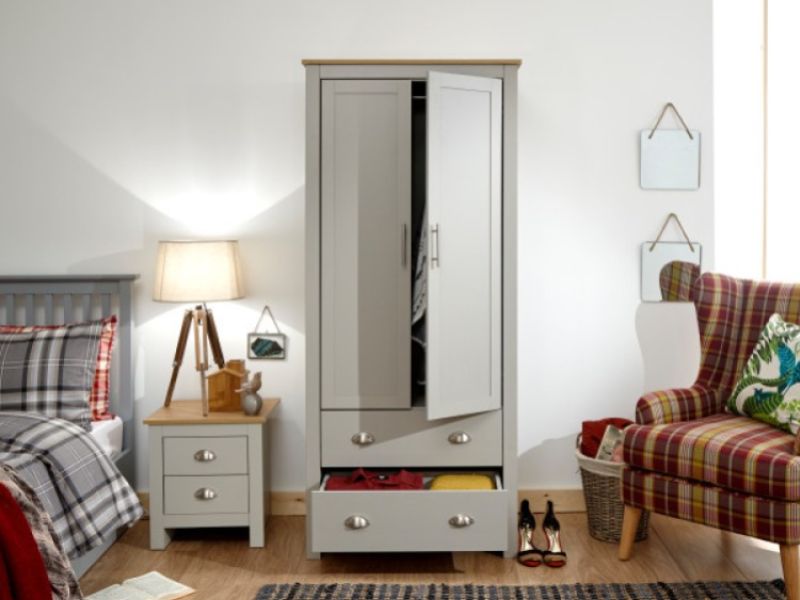 GFW Lancaster 2 Door 2 Drawer Wardrobe In Grey