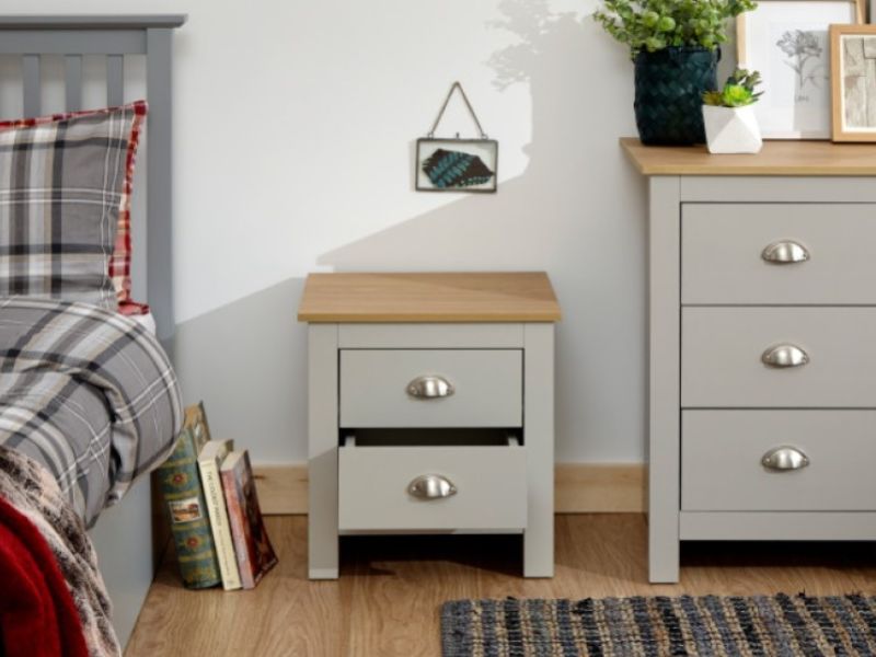 GFW Lancaster 2 Drawer Bedside In Grey