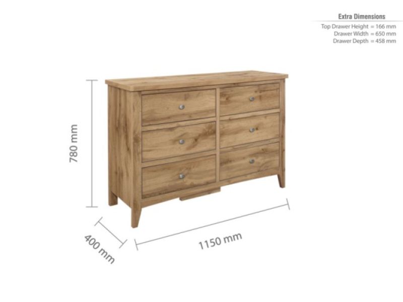 Birlea Hampstead Oak Finish 6 Drawer Chest