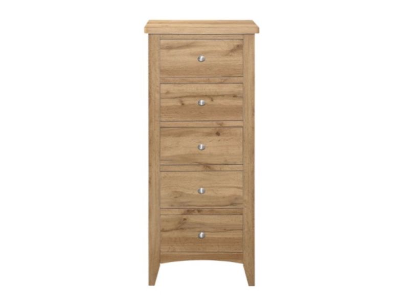 Birlea Hampstead Oak Finish 5 Drawer Tall Narrow Chest