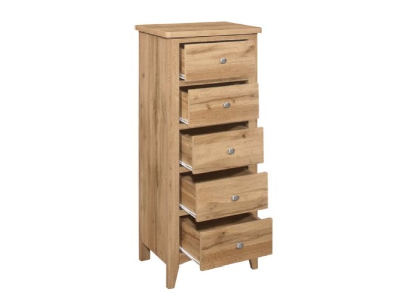 Birlea Hampstead Oak Finish 5 Drawer Tall Narrow Chest