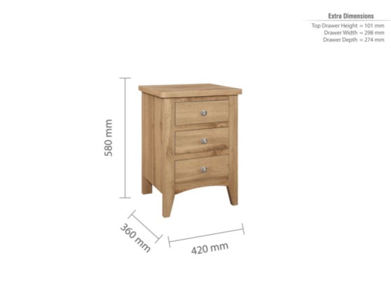 Birlea Hampstead Oak Finish 3 Drawer Bedside