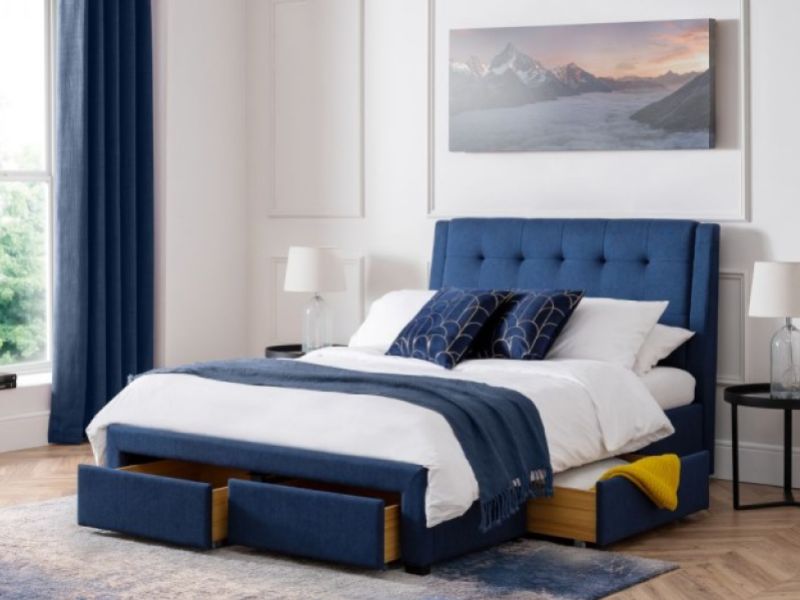 Julian Bowen Fullerton 4ft6 Double Blue Fabric Storage Bed Frame