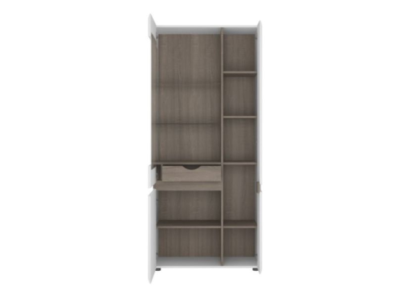 FTG Chelsea Living Tall Glazed Wide Display unit (RHD) in white with an Truffle Oak Trim