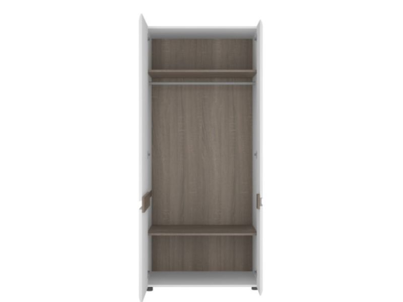 FTG Chelsea Bedroom 2 Door Wardrobe in white with an Truffle Oak Trim