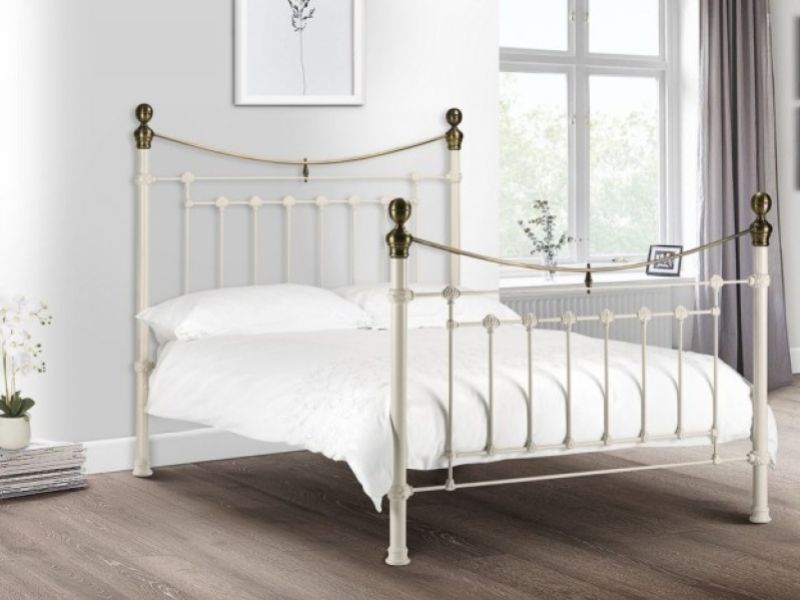 Julian Bowen Victoria 4ft6 Double Stone White Metal Bed Frame