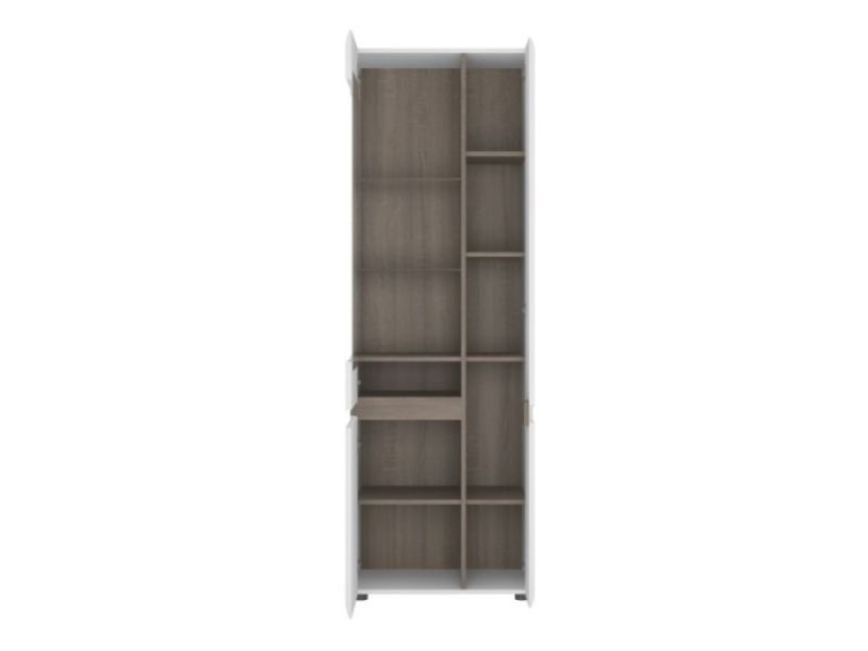 FTG Chelsea Living Tall Glazed Narrow Display unit (RHD) in white with an Truffle Oak Trim