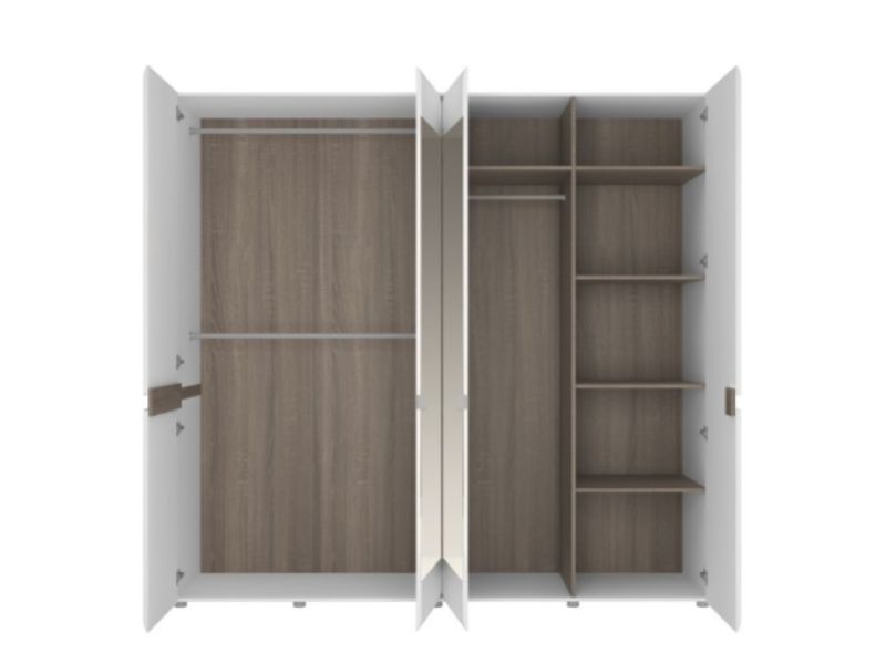 FTG Chelsea Bedroom 4 Door Wardrobe in white with an Truffle Oak Trim