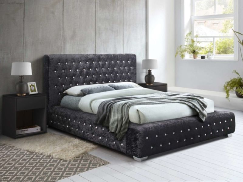 Birlea Grande 4ft6 Double Black Crushed Velvet Fabric Bed Frame