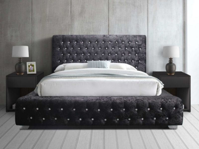 Birlea Grande 4ft6 Double Black Crushed Velvet Fabric Bed Frame
