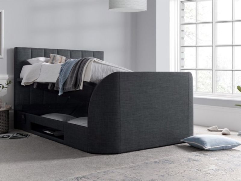 Kaydian Medway 6ft Super Kingsize Slate Grey Fabric Ottoman TV Bed