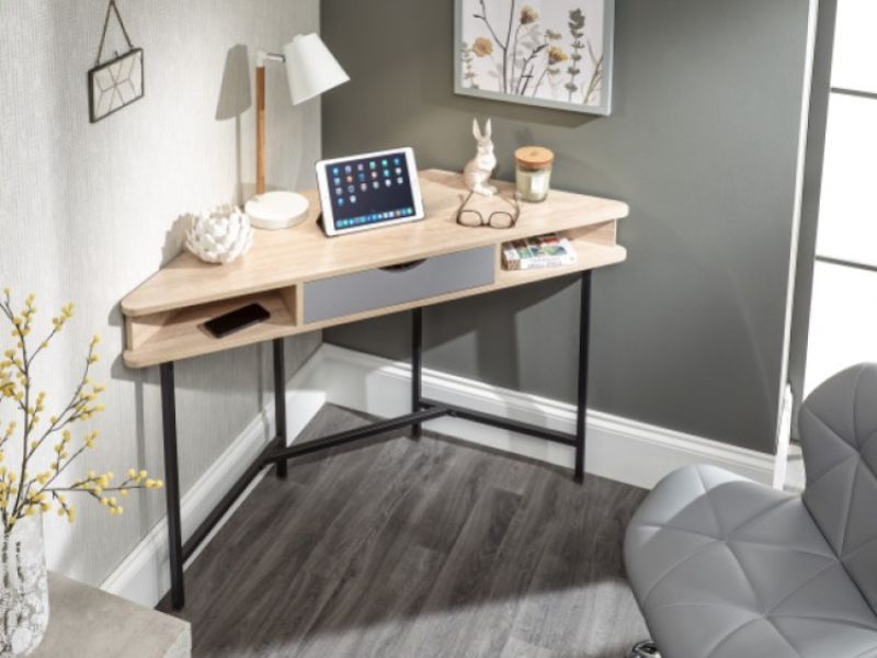 GFW Telford Corner Desk In Light Oak And Grey