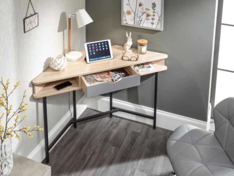 GFW Telford Corner Desk In Light Oak And Grey