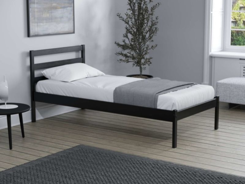 Birlea Luka 3ft Single Black Pine Wooden Bed Frame