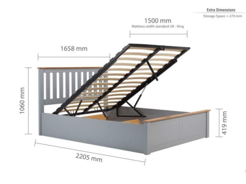 Birlea Phoenix 5ft Kingsize Stone Grey Ottoman Lift Wooden Bed Frame