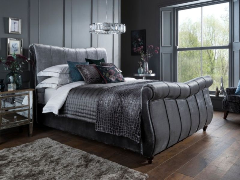 Flintshire Leona 5ft Kingsize Titanium Fabric Sleigh Style Bed