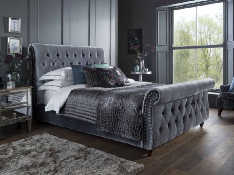 Flintshire Montana 5ft Kingsize Titanium Fabric Sleigh Style Bed