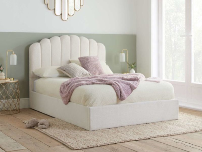 Birlea Monaco 4ft6 Double White Boucle Fabric Ottoman Bed