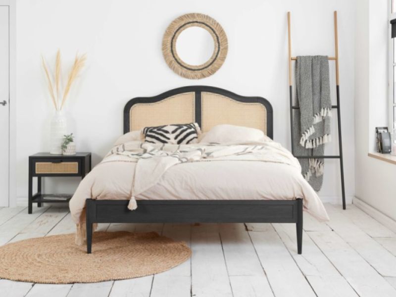 Birlea Leonie Black And Rattan 6ft Super Kingsize Bed Frame