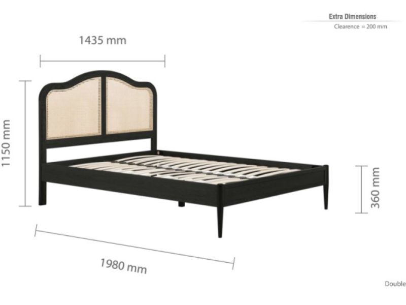 Birlea Leonie Black And Rattan 4ft6 Double Bed Frame