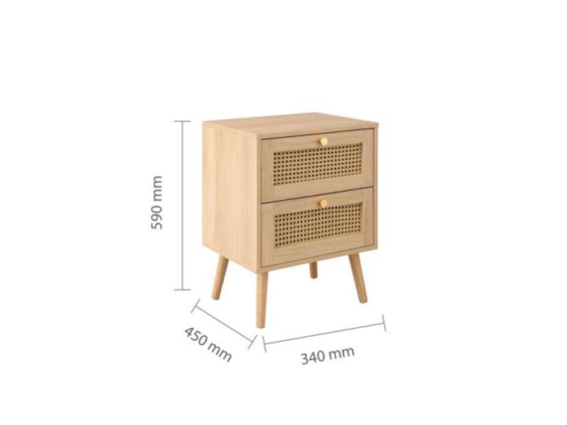 Birlea Croxley Rattan And Oak Finish 2 Drawer Bedside