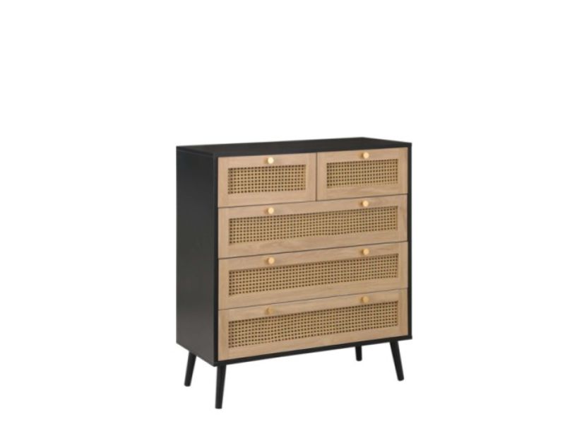 Birlea Croxley Rattan And Black Finish 5 Drawer Chest