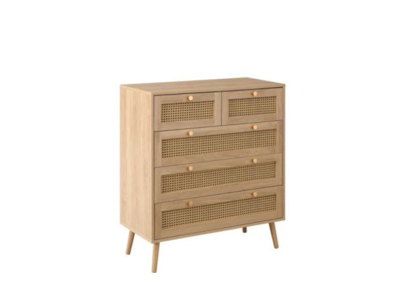 Birlea Croxley Rattan And Oak Finish 5 Drawer Chest