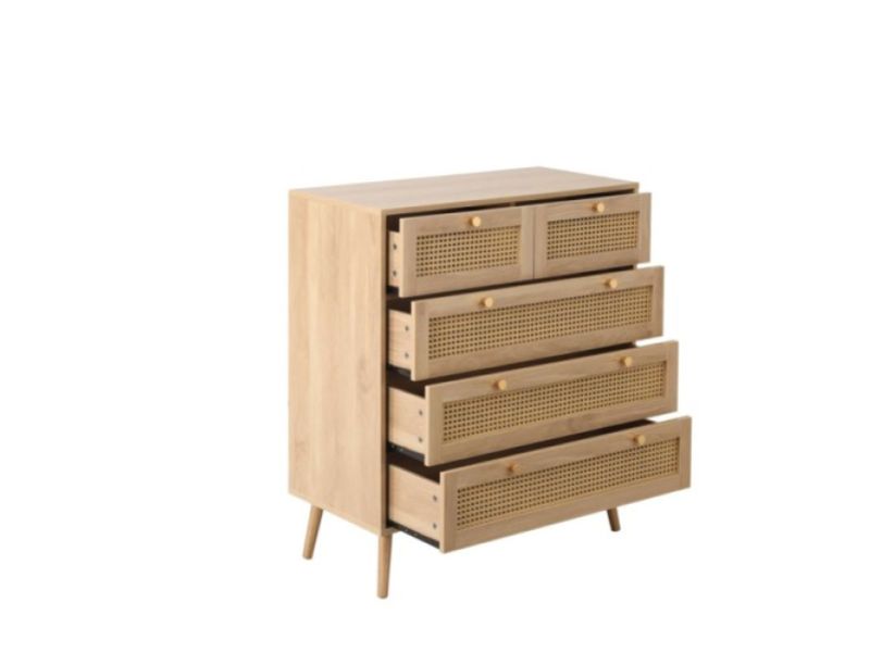 Birlea Croxley Rattan And Oak Finish 5 Drawer Chest