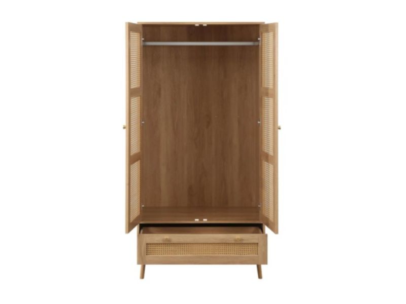 Birlea Croxley Rattan And Oak Finish 2 Door 1 Drawer Wardrobe