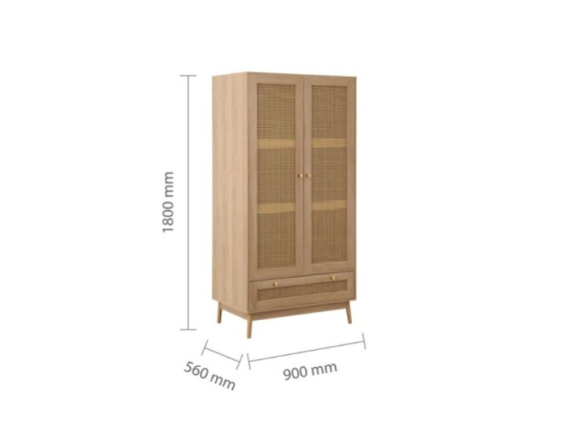 Birlea Croxley Rattan And Oak Finish 2 Door 1 Drawer Wardrobe