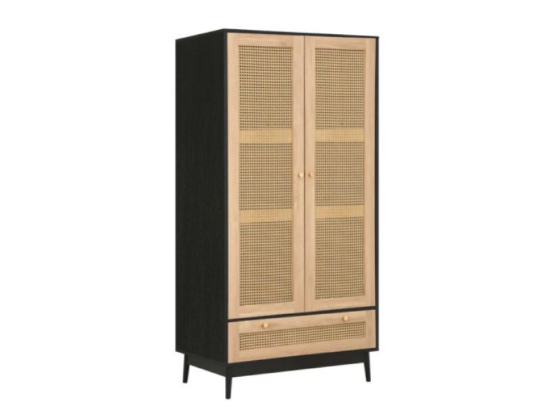 Birlea Croxley Rattan And Black Finish 2 Door 1 Drawer Wardrobe