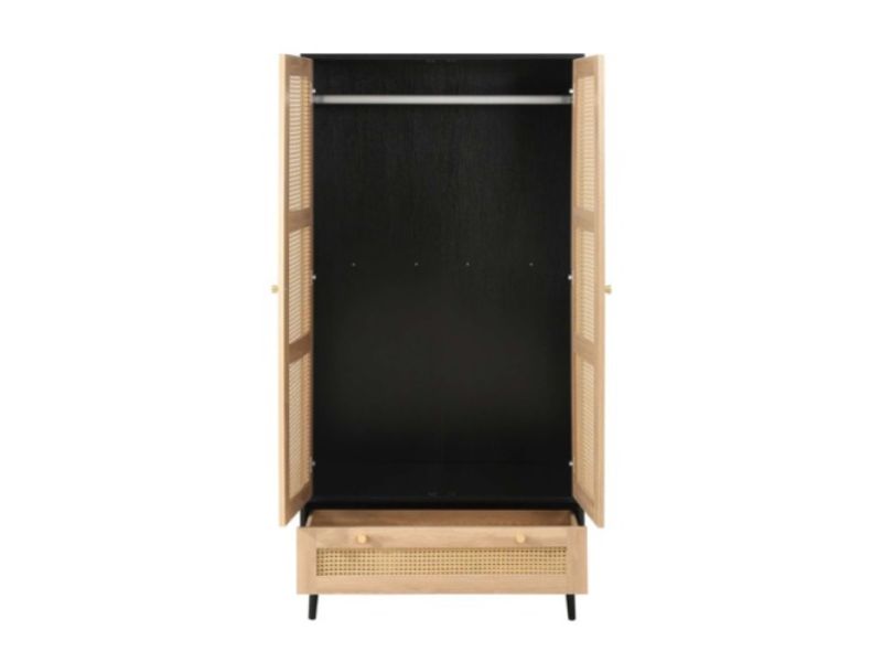 Birlea Croxley Rattan And Black Finish 2 Door 1 Drawer Wardrobe