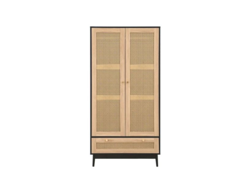 Birlea Croxley Rattan And Black Finish 2 Door 1 Drawer Wardrobe