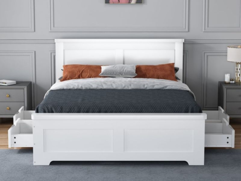 Flintshire Conway 5ft Kingsize White Wooden 4 Drawer Bed