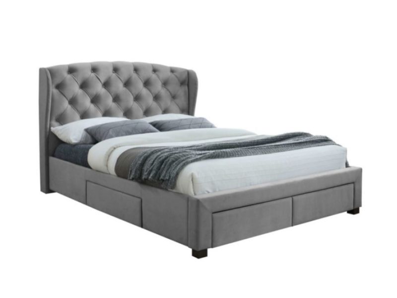 Birlea Hope 5ft Kingsize Grey Velvet Fabric Bed Frame With Drawers