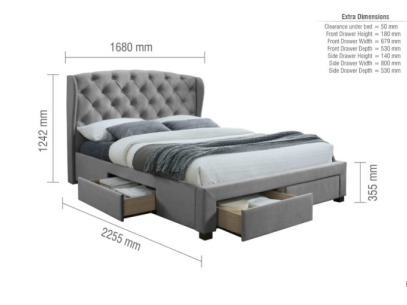 Birlea Hope 5ft Kingsize Grey Velvet Fabric Bed Frame With Drawers