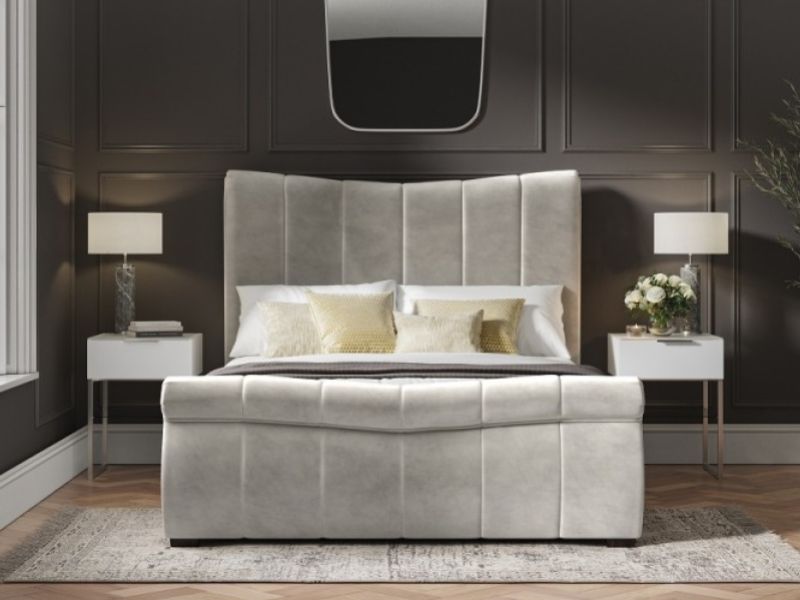 Emporia Bosworth 5ft Kingsize Light Grey Velvet Fabric Ottoman Sleigh Bed
