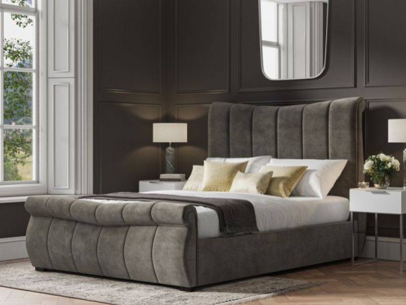 Emporia Bosworth 5ft Kingsize Mid Grey Velvet Fabric Ottoman Sleigh Bed