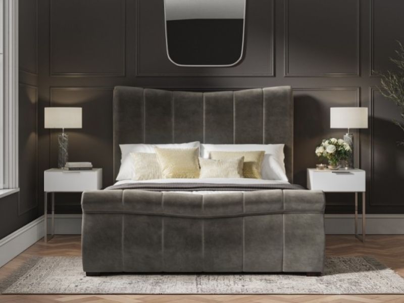 Emporia Bosworth 5ft Kingsize Mid Grey Velvet Fabric Ottoman Sleigh Bed